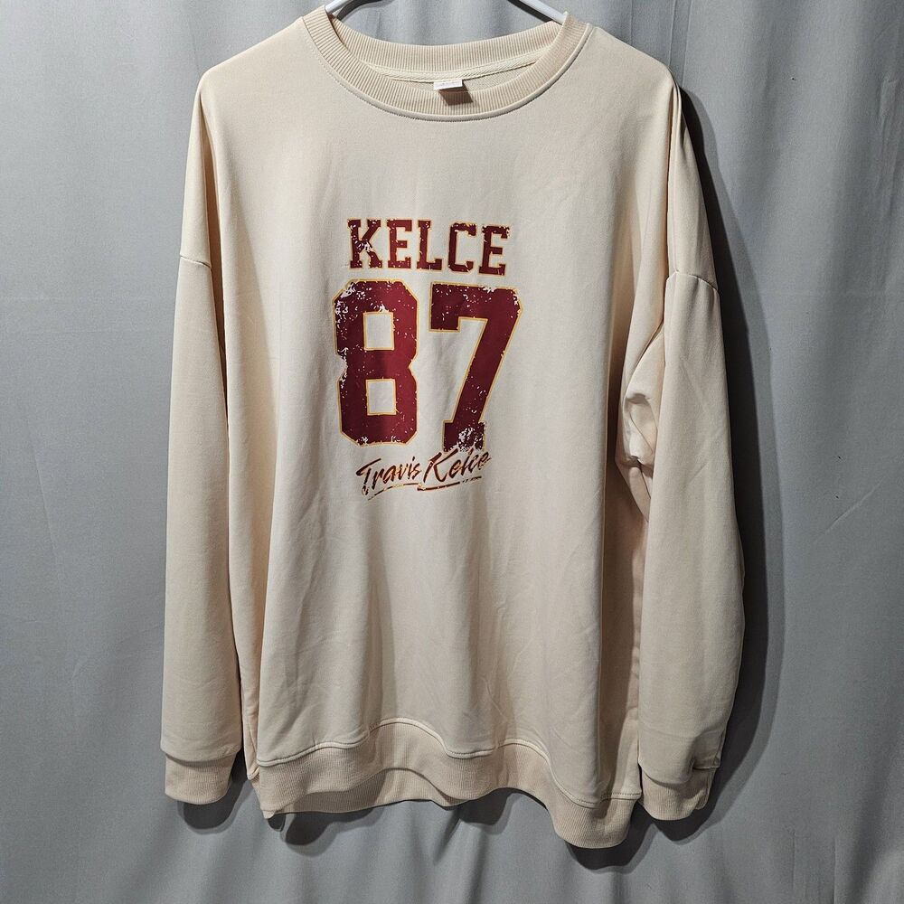 Kansas City Chiefs Travis Kelce #87 NFL Sweatshirt Womens 4XL Cream/Red